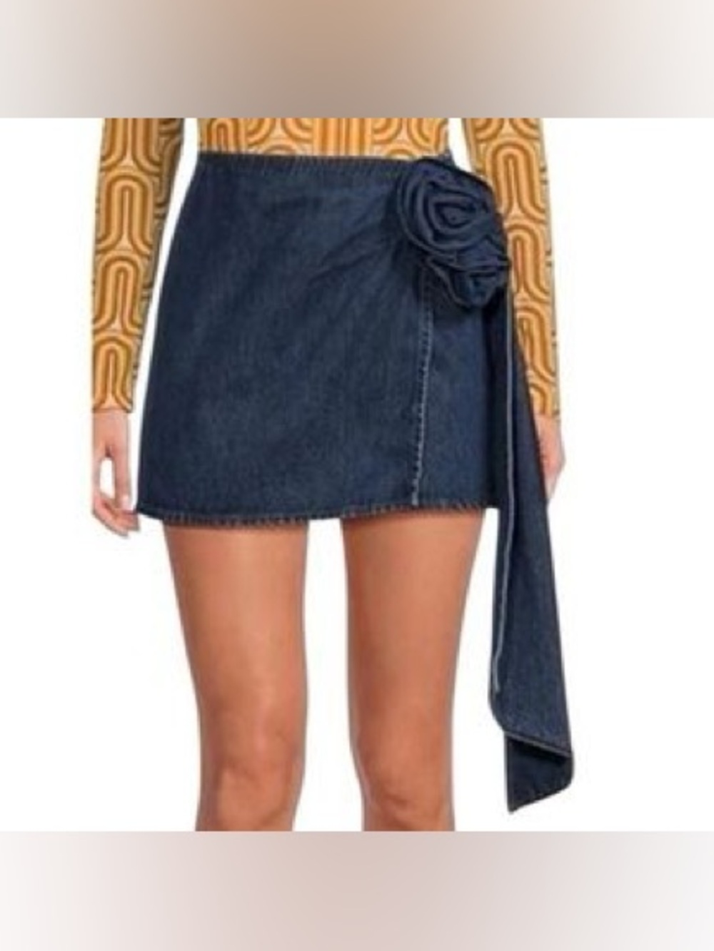 Gianni Bini Dark Indigo Denim Mini Skirt with Side Rosette